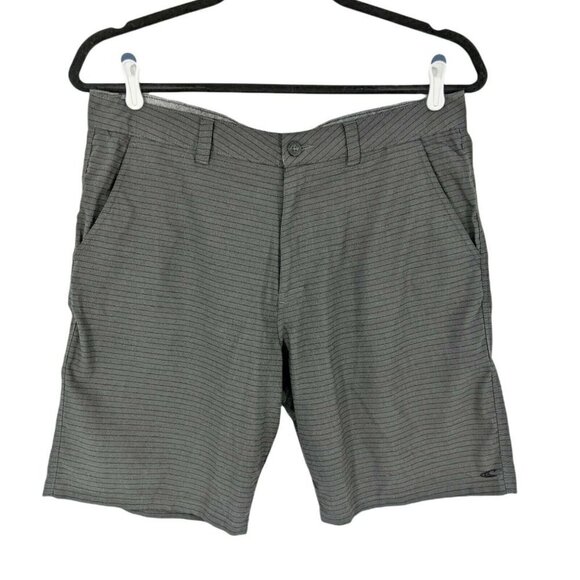 O' Neill Shorts Mens 38 Polyester Viscose Stretch Striped  Black Gray Chino - Picture 1 of 7